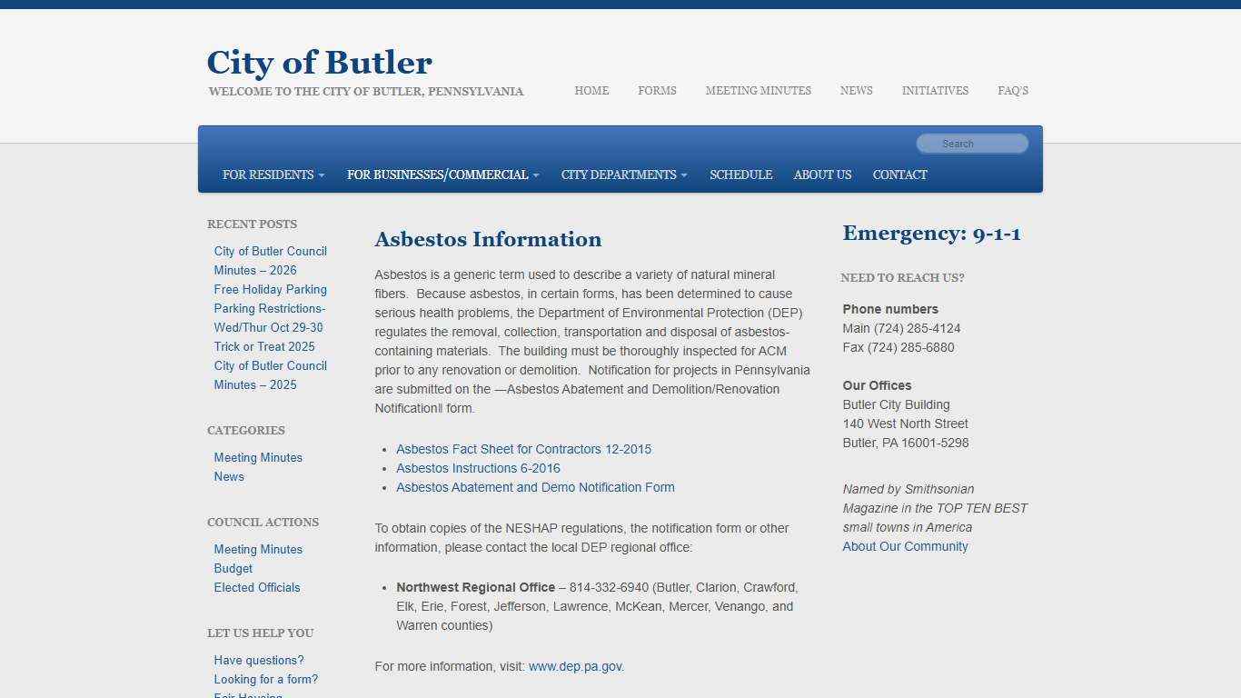 City of Butler | Asbestos Information