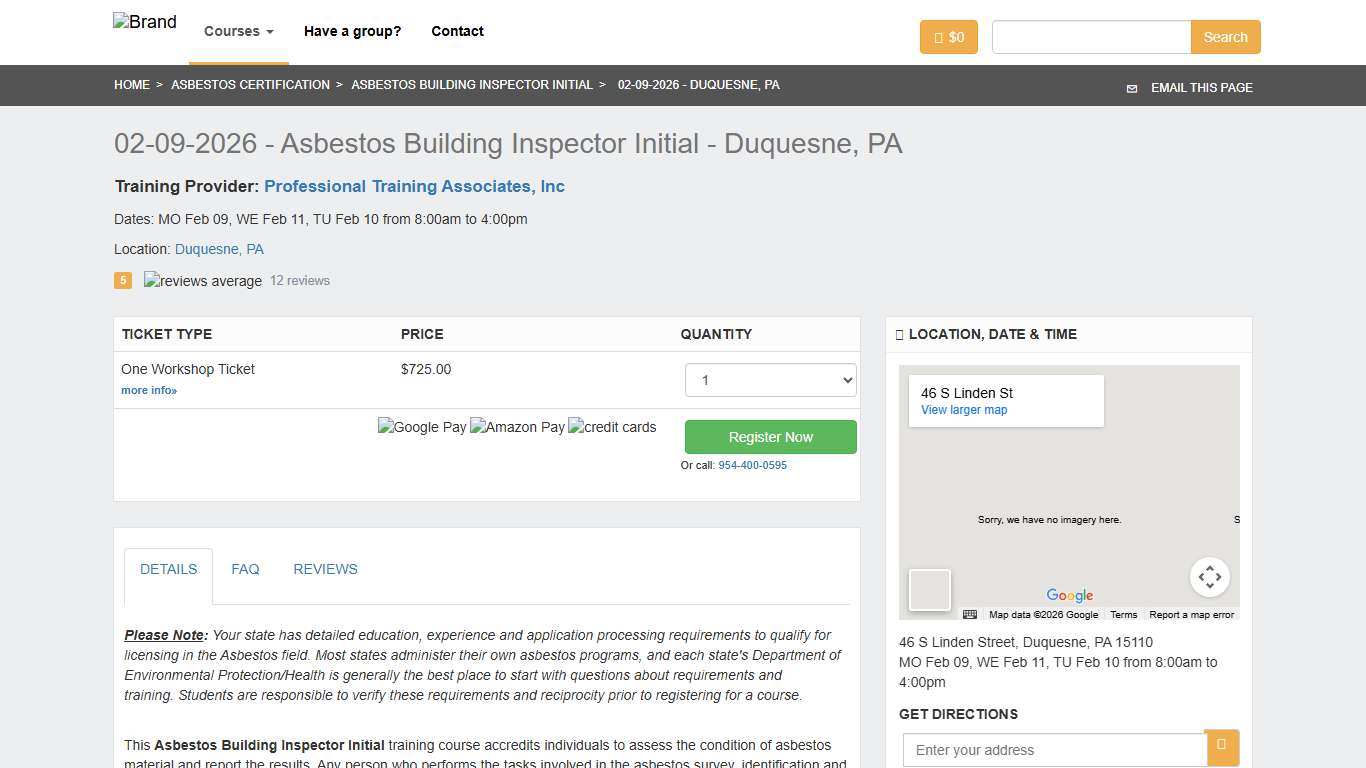 02-09-2026 - Asbestos Building Inspector Initial Training | Duquesne, PA | Zack Academy